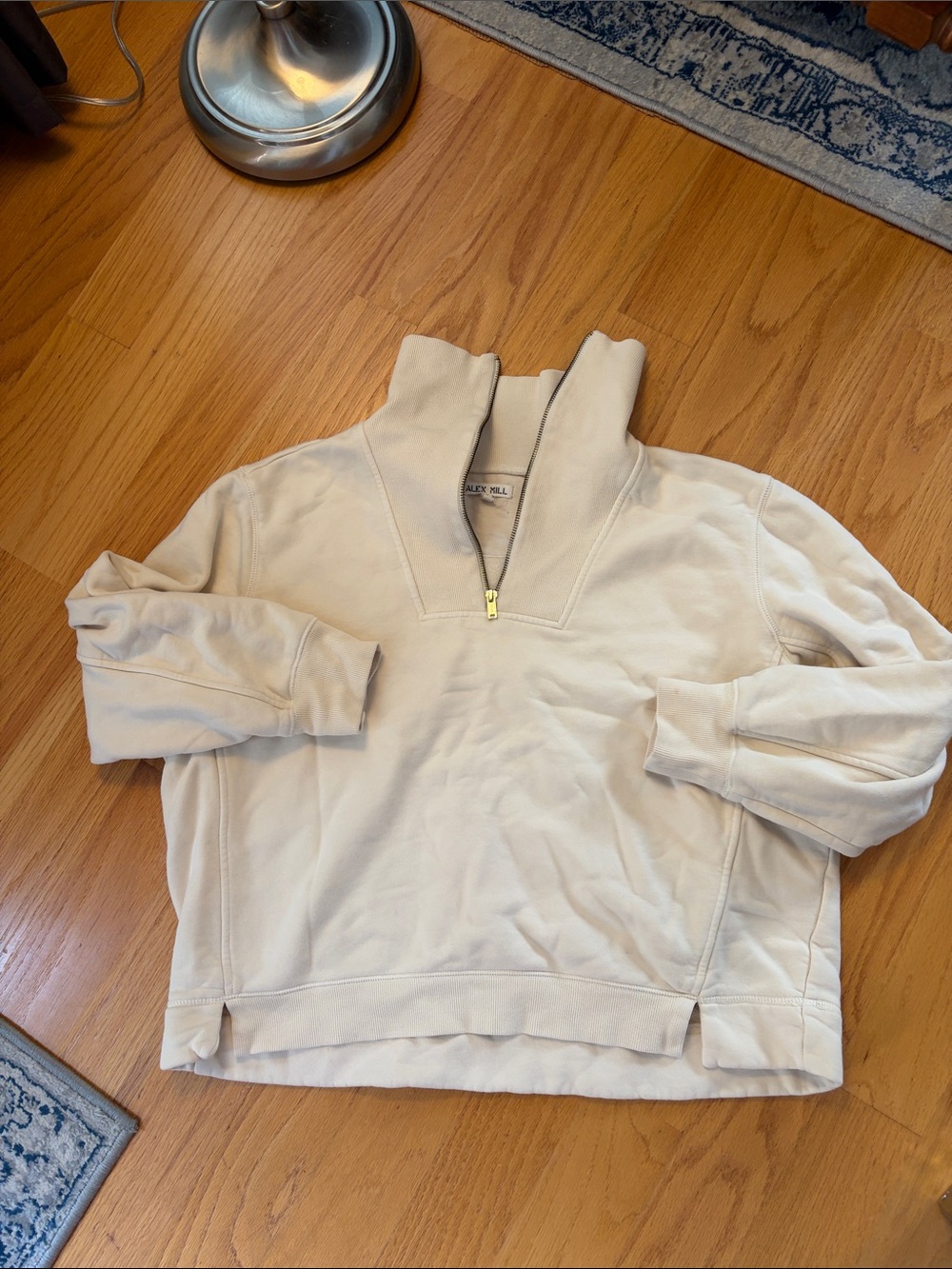 Alex Mill Sweatshirt Women XL Crosby 1/2 Zip Cream Cotton Fleece Mock